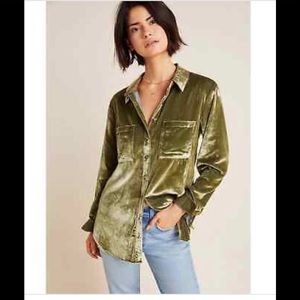 Anthropologie Maeve Karina Boho Velvet Button Down Shirt Top, Size 10P.